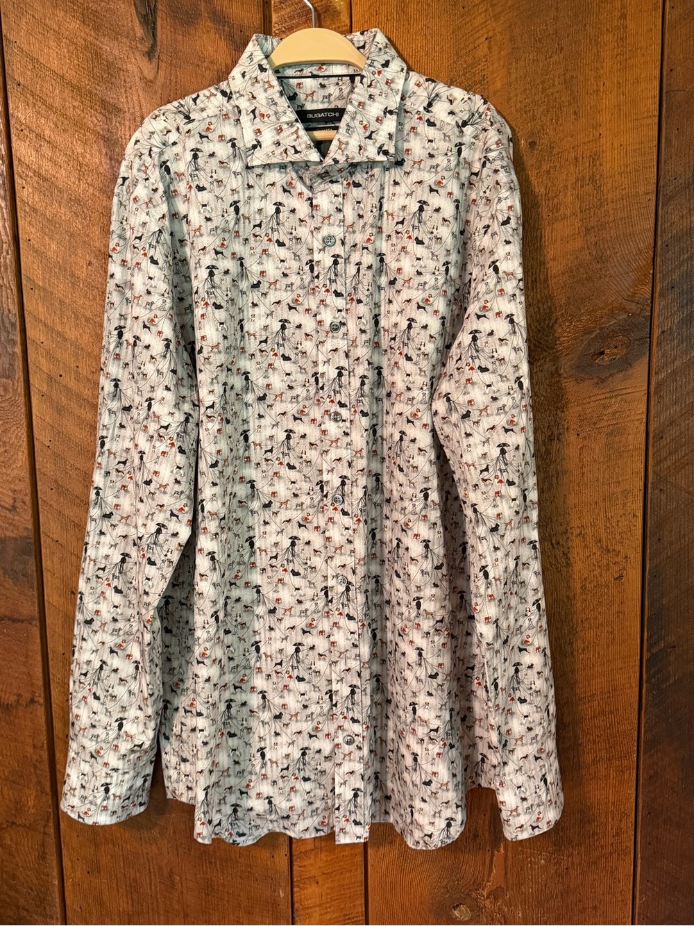 Bugatchi Dress Long Sleeve Shirt 100% Cotton XL Dogs Dog Walker Button Up